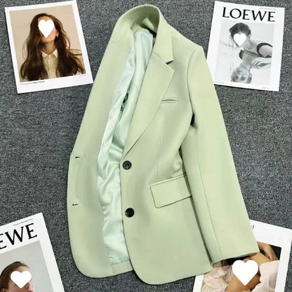 Single Breasted Blazer for Women Slim Fit Office Monochrome Long Sleeve Leisure Coats Korean Fashion Spring Autumn New