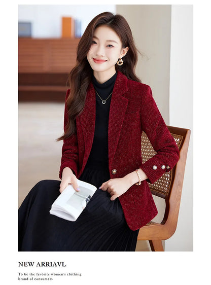 Spring Autumn New Suit Coat Women Fashion Slim Gold velvet Long-sleeved Suit Jacket Female Commuting Business Casual Blazer coat