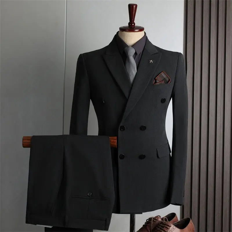 Men's 2-Piece Beaded Crystal Double Breasted Slim Fit Tuxedo Suit – Wedding Groom Dinner Prom