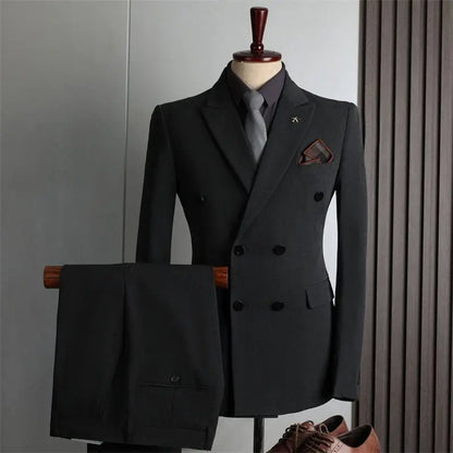 Men's 2-Piece Beaded Crystal Double Breasted Slim Fit Tuxedo Suit – Wedding Groom Dinner Prom