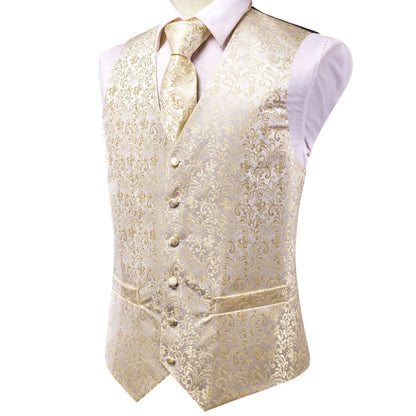 Men's Vest Suit Set – Champagne Gold Paisley Waistcoat for Weddings & Formal Events