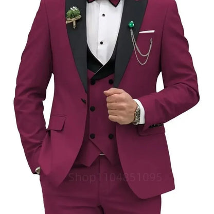 3 Pieces Men's Wedding Suits Formal Groom Tuxedo Slim Fit Business Casual Double Breasted Blazer Vest Pants Set for Party