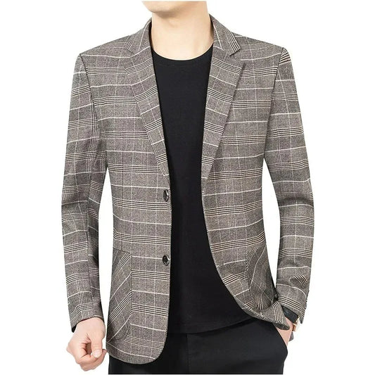 2026 Autumn Suit Coat Men Vintage Striped Turn Down Collar Male Outerwear Long Sleeve Pocket Comfortable Versatile Man Blazer