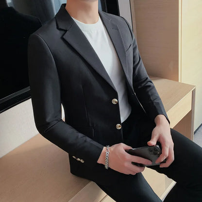 Men's high-quality brand suit Blazer business casual plain color suit jacket single-breasted elegant suit S-4XL2023 fall new
