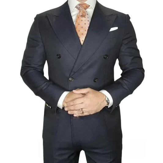 2 Pieces Men Suits For Wedding Jacket Pants Groom Peak Lapel Tuxedo Formal Sim Fit Double Breasted Tuxedo