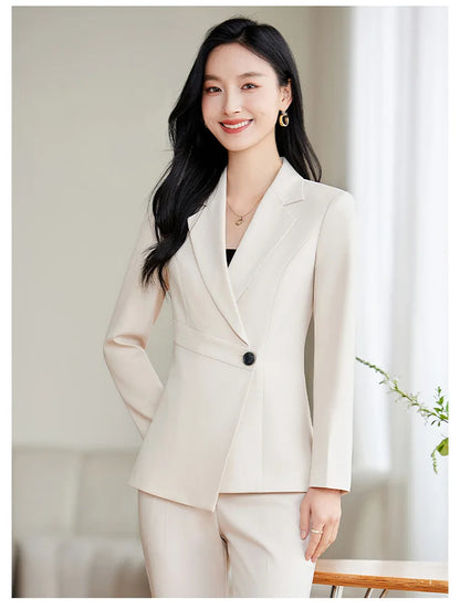 Elegant Green Apricot Black Ladies Pant Suit Women Female Business Work Wear Jacket and Trouser Blazer 2 Piece Set