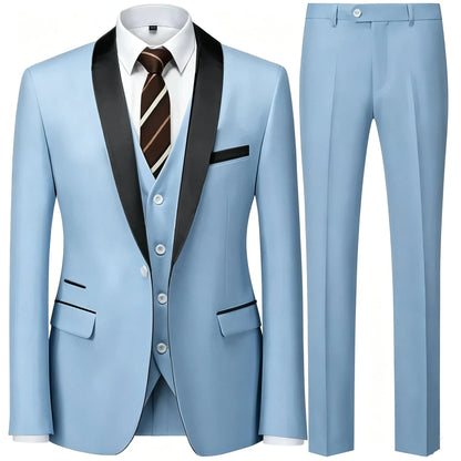Costume trois pièces de cérémonie pour hommes à col vert | Design contrasté, coupe ajustée, comprend gilet, chemise, pantalon