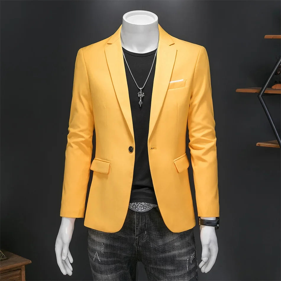 Men's Slim Fit Single-Breasted Blazer for Business Casual and Wedding Occasions