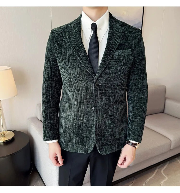 2025 Winter Chenier Thick Suit Jacket for Men Korean Slim Fit Casual Business Men Blazers Wedding Groom Office Social Dress Coat