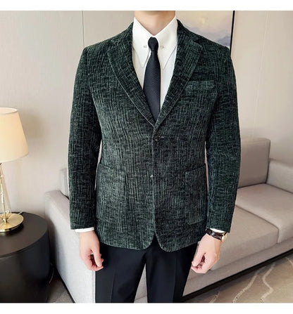 2025 Winter Chenier Thick Suit Jacket for Men Korean Slim Fit Casual Business Men Blazers Wedding Groom Office Social Dress Coat