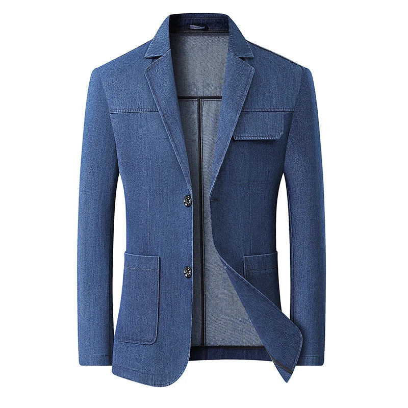 Men's Plus Size Denim Blazer – Smart Casual Single-Breasted Jacket for Big & Tall Men in Black & Blue