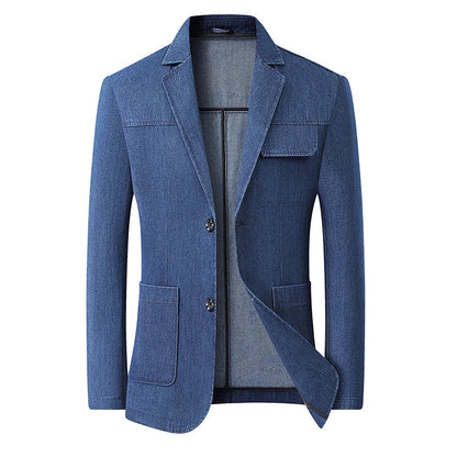 Men's Plus Size Denim Blazer – Smart Casual Single-Breasted Jacket for Big & Tall Men in Black & Blue