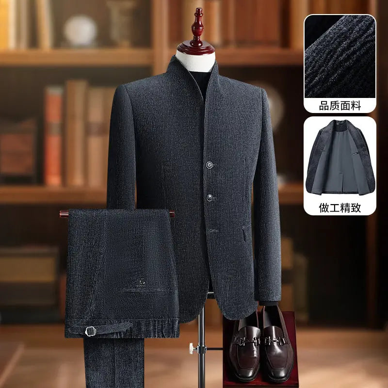 Men's Smart Casual Single Breasted Slim Fit Suit Set – Dark Gray & Black