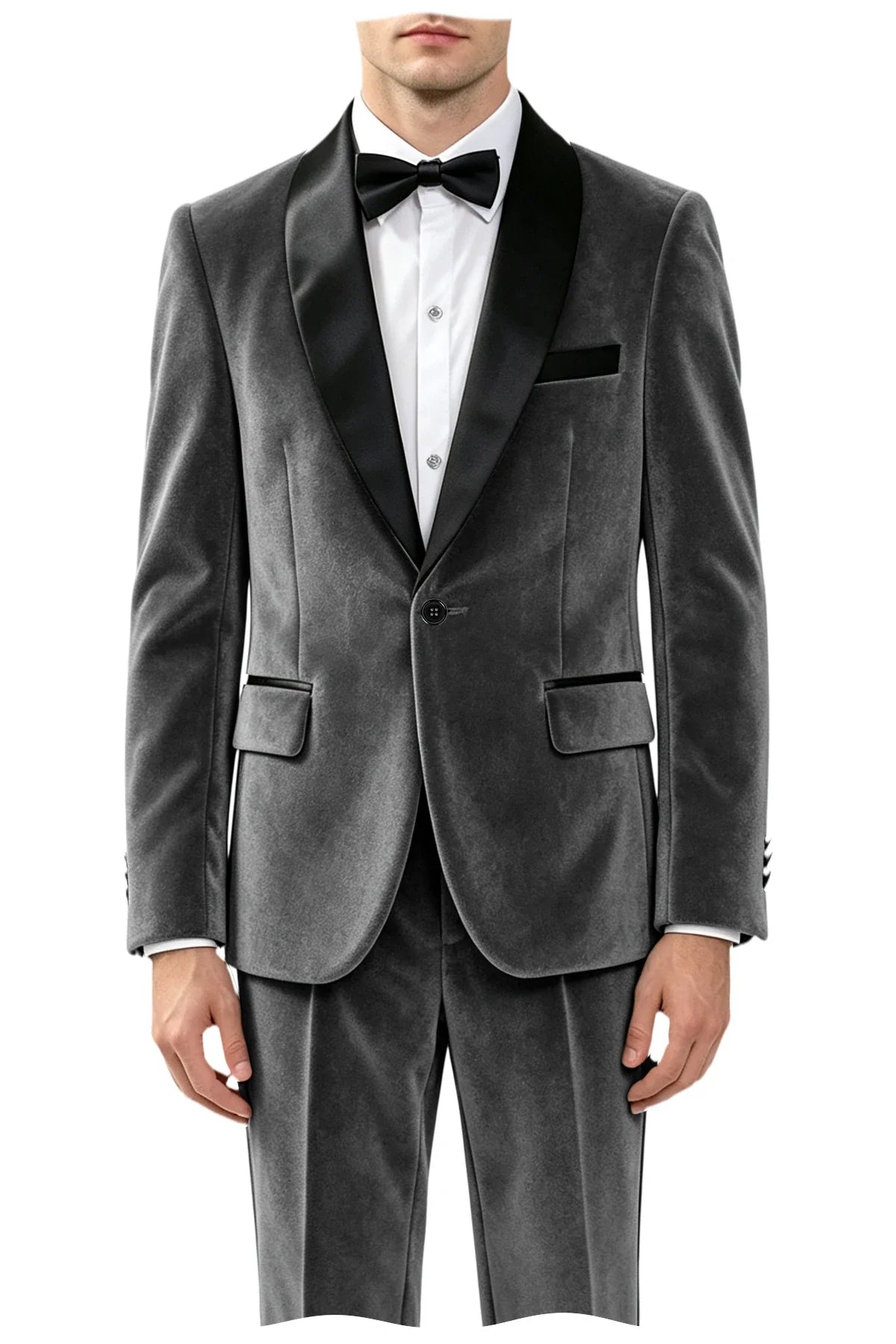 Men's Velvet 2-Piece Tuxedo Suit Satin Shawl Lapel Slim Fit Blazer & Pants for Wedding, Prom & Banquet