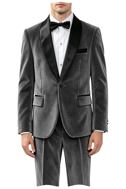 Men's Velvet 2-Piece Tuxedo Suit Satin Shawl Lapel Slim Fit Blazer & Pants for Wedding, Prom & Banquet