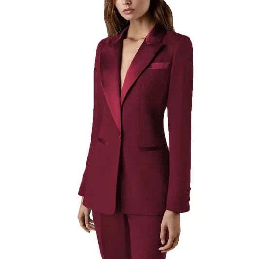 Black/Burgundy/Red Women Suit 2 Piece Wedding Tuxedos Party Office Work Slim Fit Business Lady Suit Blazer Jacket With Pant