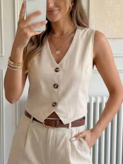 Elegant Sleeveless Cotton Waistcoat for Spring & Summer Minimalist Stylish Cropped Vest