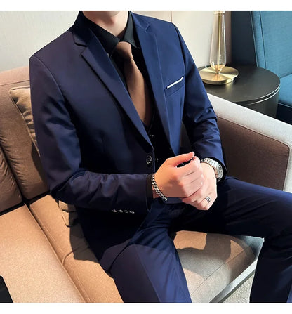 Men's Three-Piece Slim Fit Suit – Blazer, Vest, and Pants for Wedding, Business, and Formal Occasions
