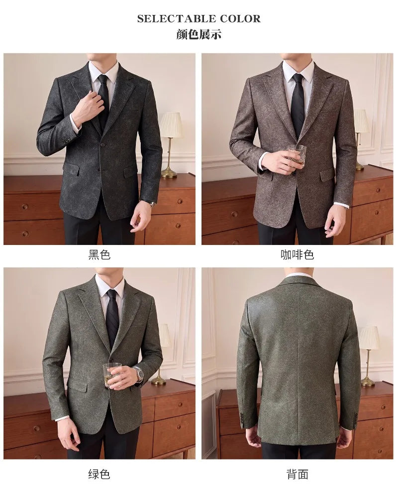 2026 Luxury Leather Suit Jacket Men's Business Casual Leather Men Blazers Social Wedding Groom Banquet Formal Coat Streetwear