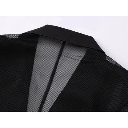Women's Black Gothic Mesh Patchwork Blazer Coat Vintage Streetwear Harajuku Emo 2000s Suit Jacket Long Sleeve Outerwear Clothes