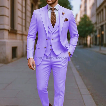 3-Piece Men's Slim Fit Suit – Peak Lapel Wedding & Business Set