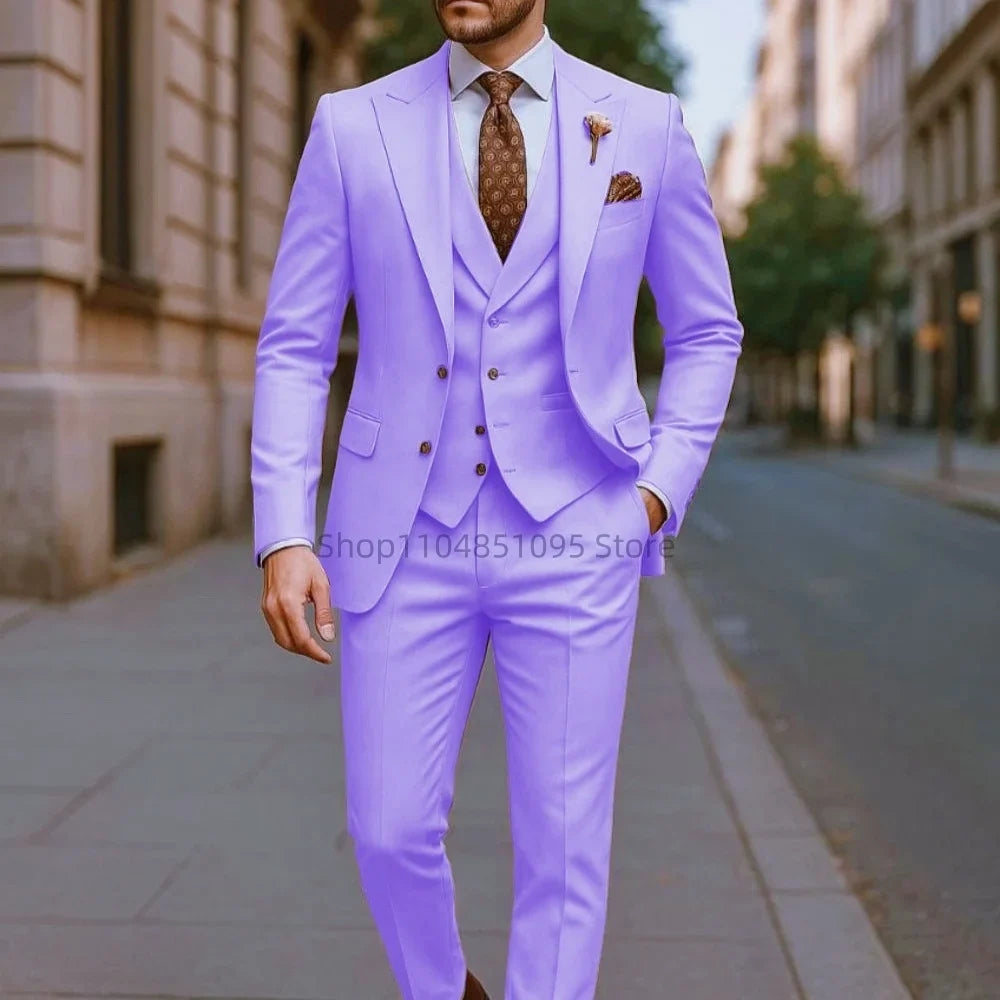 3-Piece Men's Slim Fit Suit – Peak Lapel Wedding & Business Set