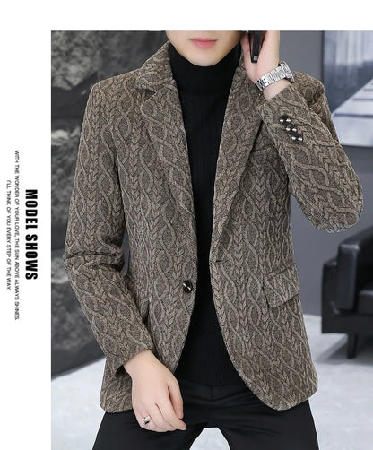 Blazer Autumn/Winter Golden Sable Velvet and Cotton Thickened Thermal Small Suit Fashion Business Men's Slim Blazer