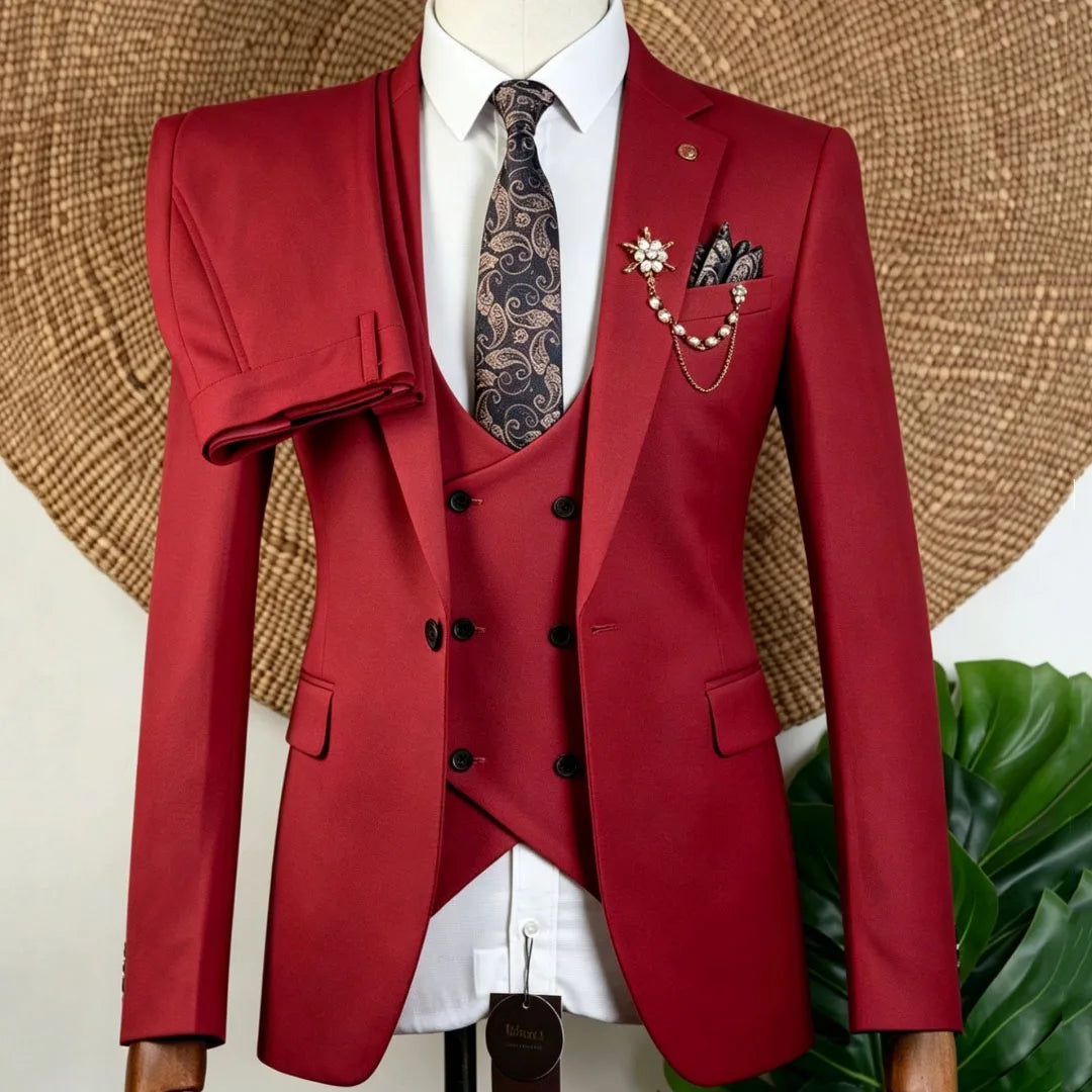 Men Suit Beige 3 Pieces Solid With Lapel For Wedding Groom Banquet Party Prom Business Work Office Daily Jacket Vest With Pants