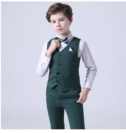 Boys Formal Vest Pants 2-Piece Suit Set for Kids – Striped Wedding & Party Wear