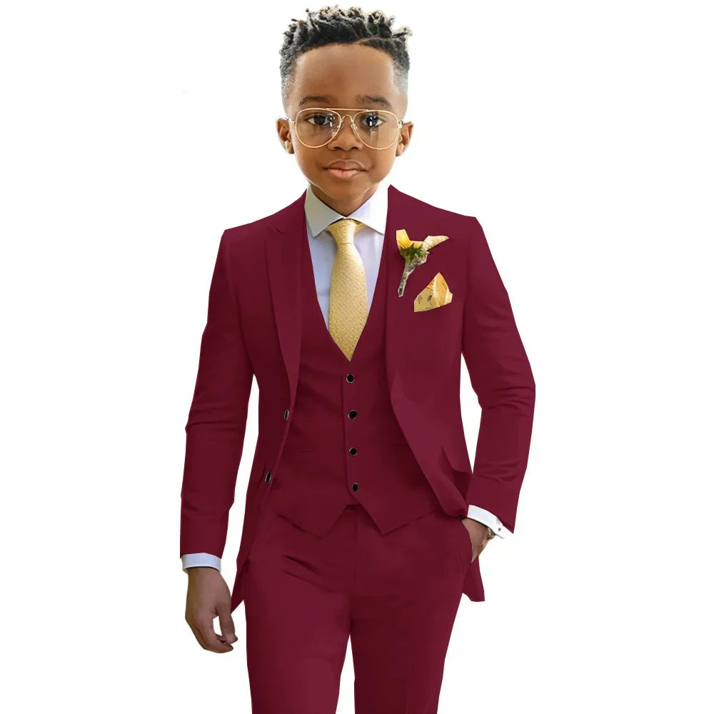 Formal Boys Suits Wedding Tuxedo 3 Pieces 2-20T Kids Slim Fit Jacket Vest Pants Birthday Party Sets School Performance Outfit