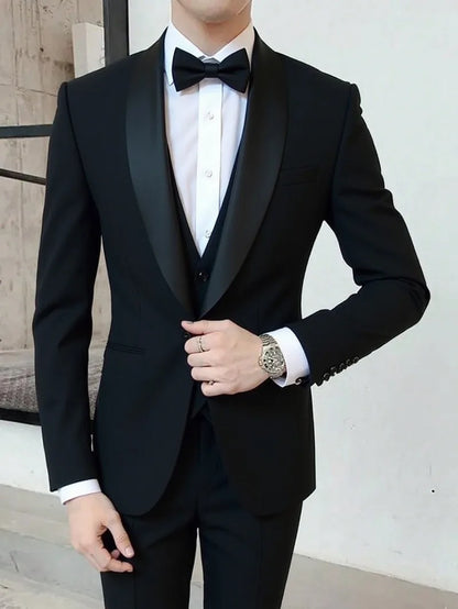 Classic Wedding Tuxedos 3 Pieces Suits Slim Fit Shawl Lapel Groomsmen Suit Male Formal Business Men Clothing(Jacket+Vest+Pants)