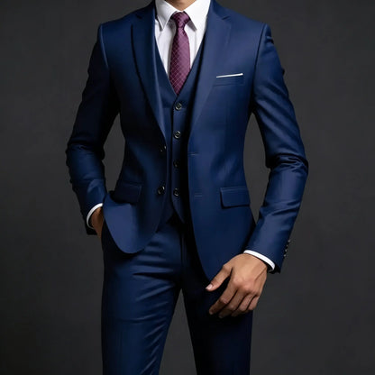 Costume de mariage décontracté (Blazer + Gilet + Pantalon) pour homme - Style britannique, élégant, uni, pour affaires, banquet, cérémonie