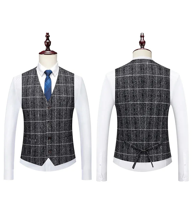 Men's 2025 Three-piece Suit Set One Button Fashion Wedding Business Casual Work Formal Vest Trousers M-5XL