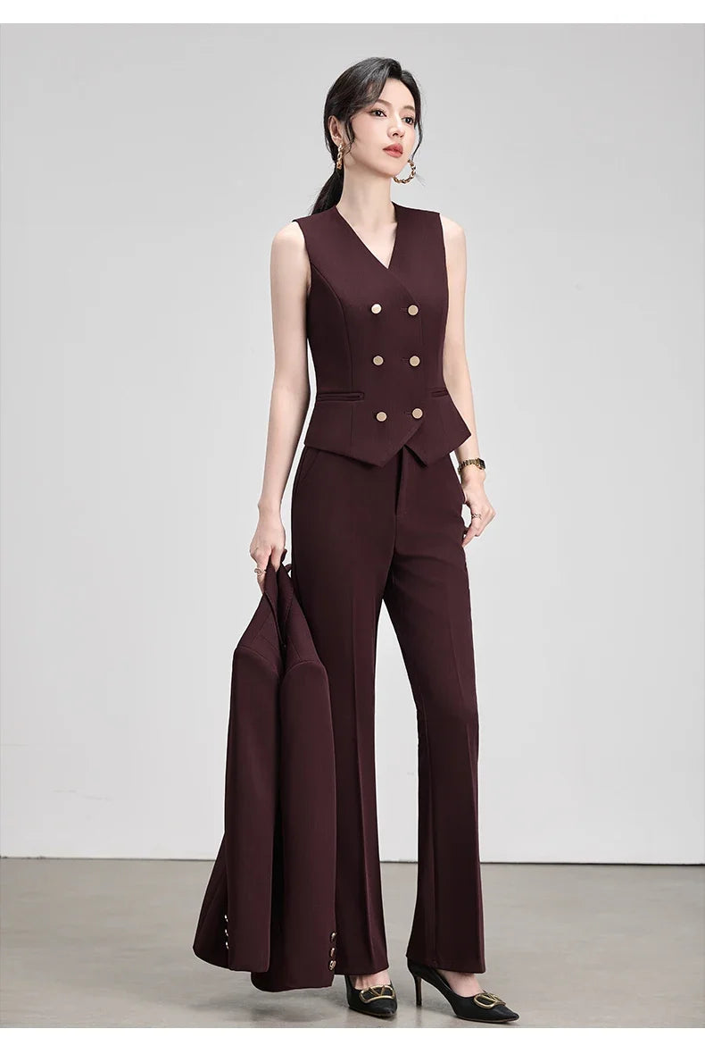 Autumn New Elegant Chic Business Formal Outfit for Women Long Sleeve Blazer and Pants Two Piece Matching Sets Trousers Suit