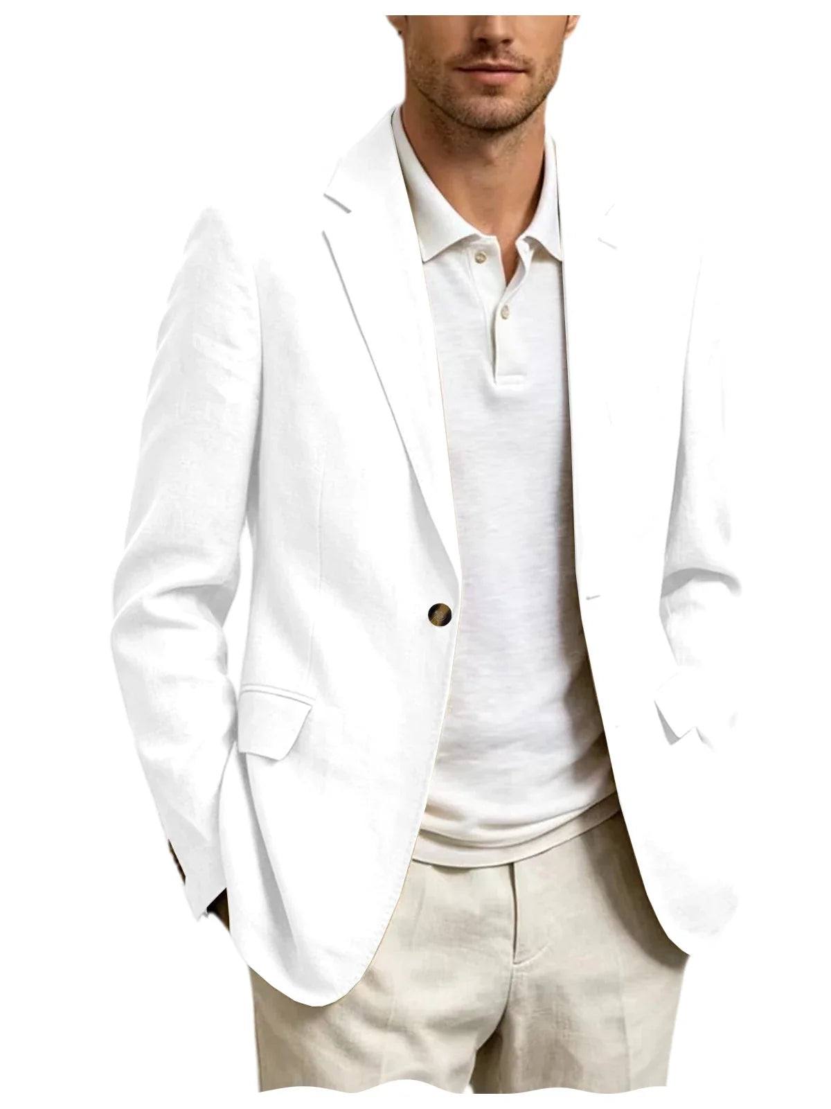 Men's Linen Blend Blazer One Button Lightweight Casual Business Suit Jacket Slim Fit Formal Sport Coat For Wedding Party Office