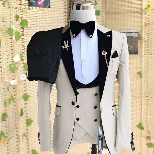 Men's 3-Piece Double-Breasted Suit – Straight-Fit Blazer, Vest & Trousers for Formal & Party Occasions