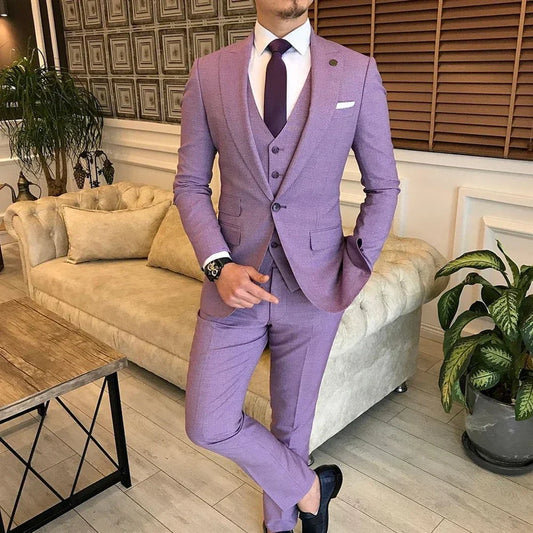 Men wedding Suit Tailor-Made  Slim Fit Purple 3 Piece Men Wedding Clothes Formal Party New Costume Homme Made (Jacket+Pants+Vest