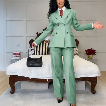 2025 New Summer Women's Suits Business Casual Outfits Double Breasted Peak Lapel Jacket Pants Custom Made High Quality Female
