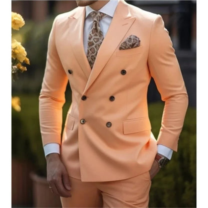 Men's Double Breasted 2-Piece Suit – Sparkling Burnt Orange – Wedding & Daily Wear