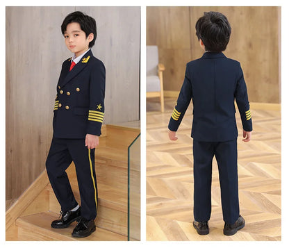 Flower Boys Pilot 3Pieces/Set Jacket Pants Tie Uniform Suit Kids Tuxedo Wedding Dress Children Birhtday Photograph Stage Costume