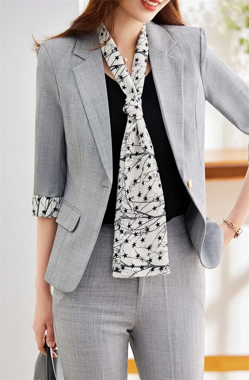 Office Lady Blazer Suits Elegant Women Tied Waist Top and Pant 2 Piece Set Outfit 2025 Trouser Female Business Work Wear