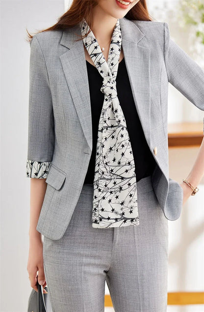 Office Lady Blazer Suits Elegant Women Tied Waist Top and Pant 2 Piece Set Outfit 2025 Trouser Female Business Work Wear