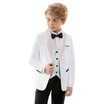 Stylish Jacquard Collar Boys Suits 3 Pieces Jacket Vest Pants Piano Performance Autumn Long Sleeve Kids Tuxedo Sets For Birthday