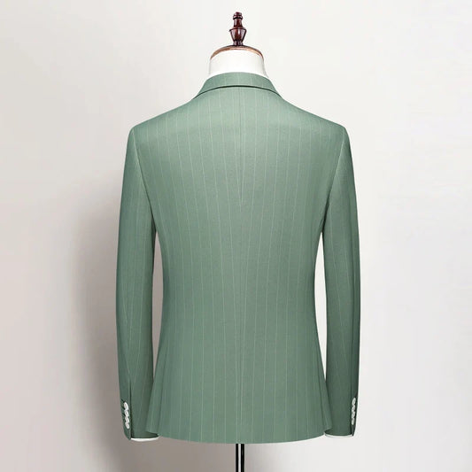 Men's Three-Piece Suit Slim Fit Single Breasted Grass Green Wedding Blazer with Vest and Trousers