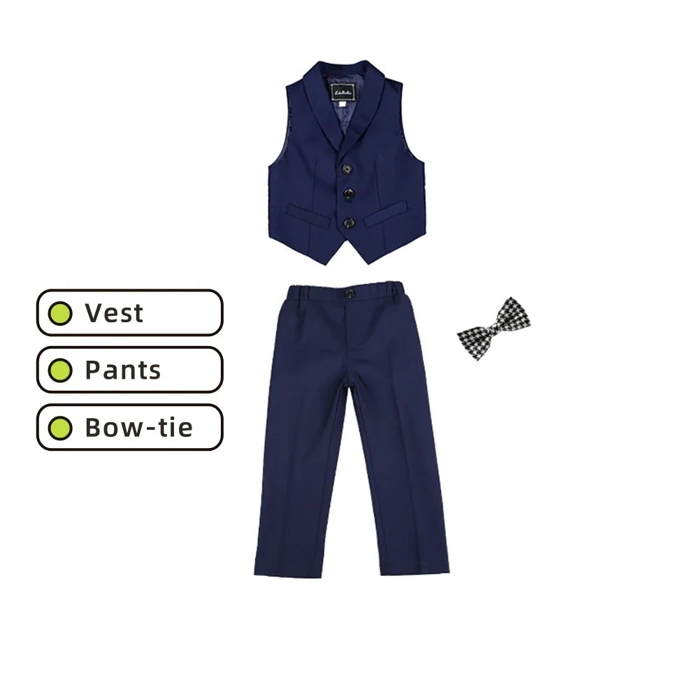 Solid 2-Piece Vest Trousers Set for Kids, Wedding Ring Bear Suit Set, Chidren Formal Dress Wear 90-170cm Boys Sets