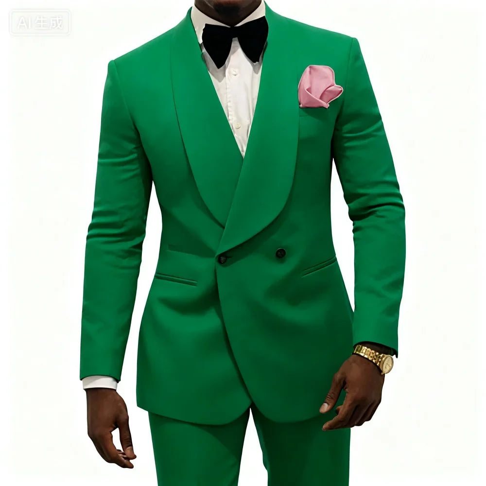 Men's Double Breasted 2-Piece Wedding Suit with Rose Jacket — Smoking Suit for Men