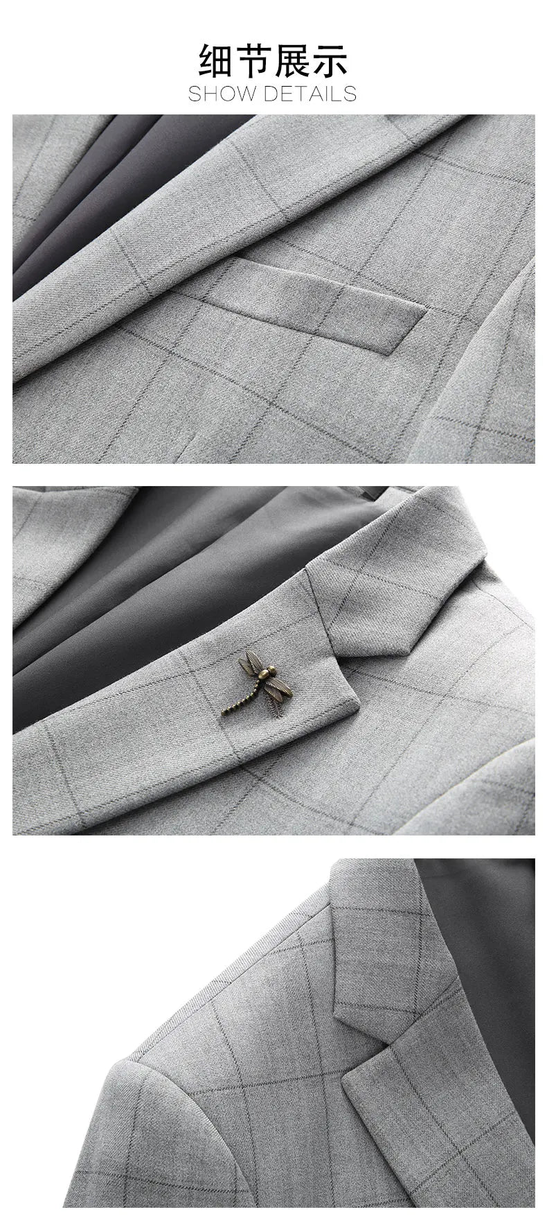 Business Casual Plaid (suit + Vest + Trousers) High-end Fashion Handsome Button Suit Korean Version Slim-fit Three-piece Set