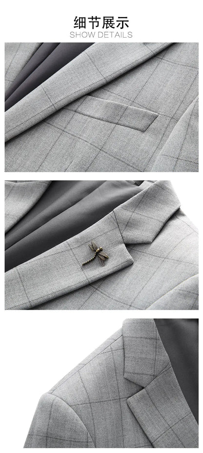 Business Casual Plaid (suit + Vest + Trousers) High-end Fashion Handsome Button Suit Korean Version Slim-fit Three-piece Set