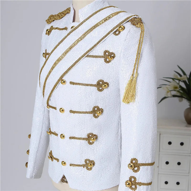 Blazer Sequined Performance Outfit for Outdoor Casual Male Banquet Guest Band Rock Singer Clothing Stand-up Collar Men's Blazer