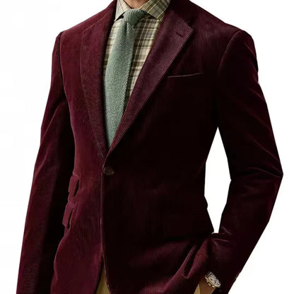 Men's Casual Corduroy Blazer Notch Lapel Single Breasted Slim Fit Dinner Jacket Elegant Suit Coats for Wedding Business